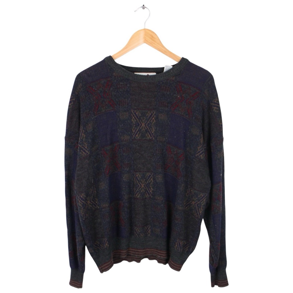 Vintage Florence Tricot Italy Geometric Knit Sweater Wool Blend‎ Men's Large